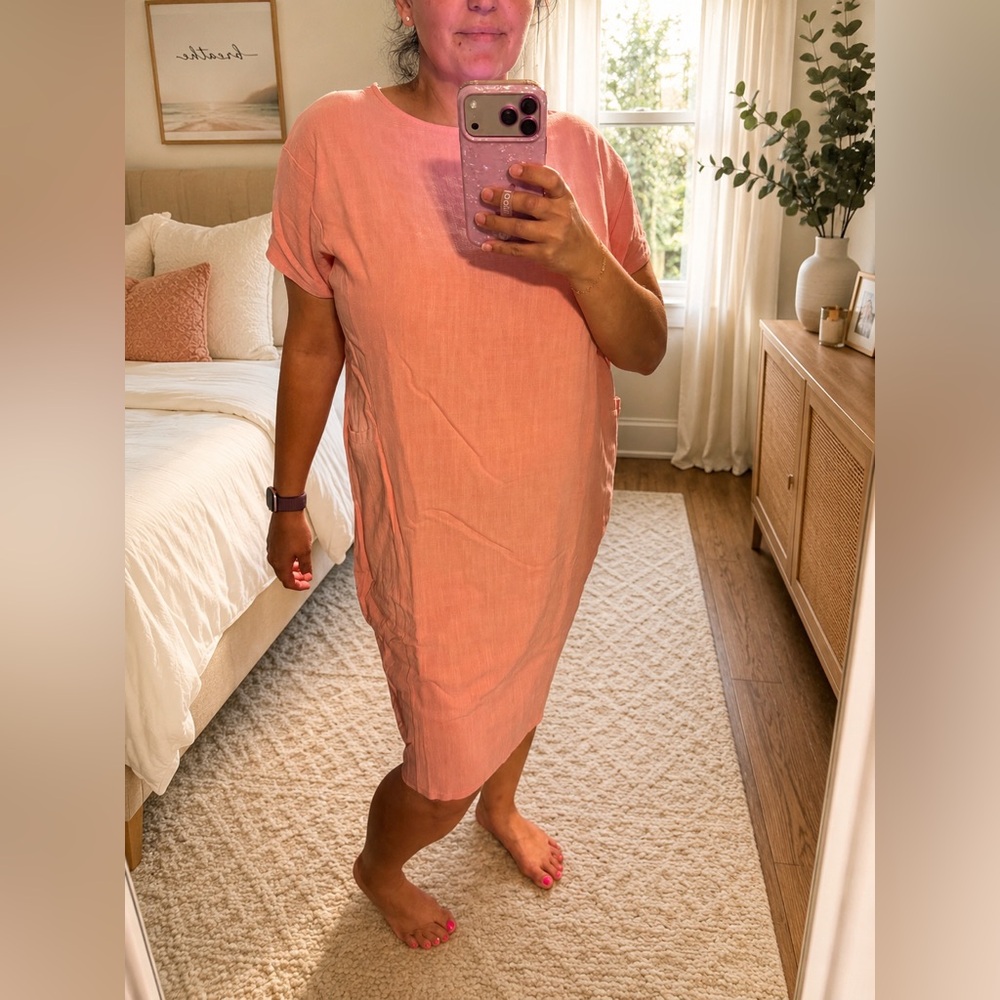 Ella Mara Midi Dress Linen Blend - Peach Many Sizes Available